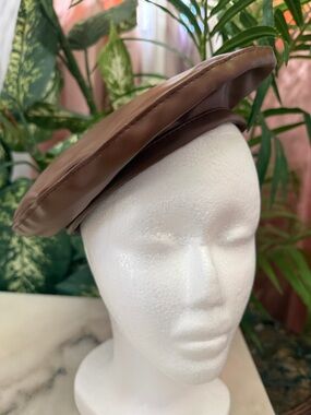 Brown Leather Beret Hat - Women Accessories